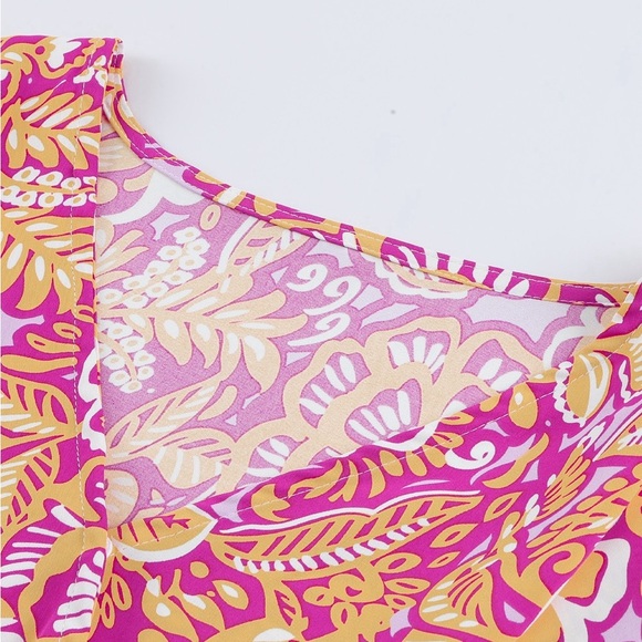 Boho Floral Print Belted Surplice Blouse Bohemian Top - Picture 12 of 15